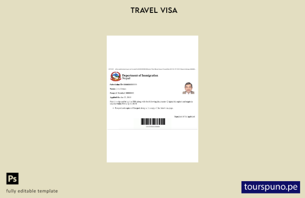 Plantilla de visa electrónica para Nepal lista para imprimir